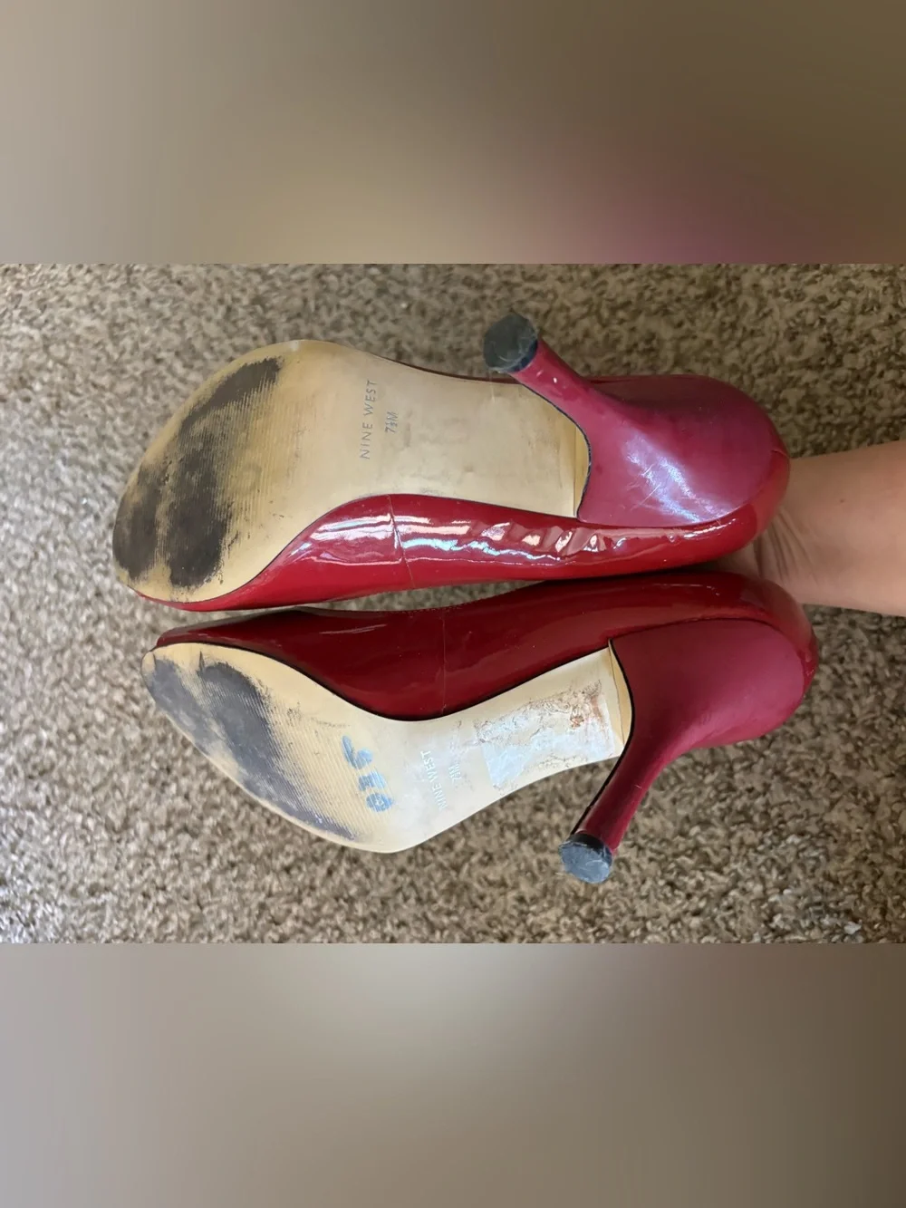 Nine West Red Patent Leather Peep-Toe Heels
